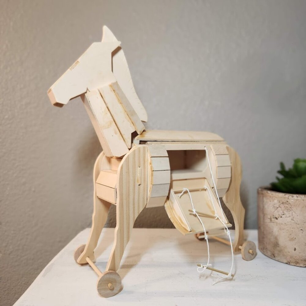Trojan Horse Ancient Siege Engines Model Figure History Wood Wooden Decor Great